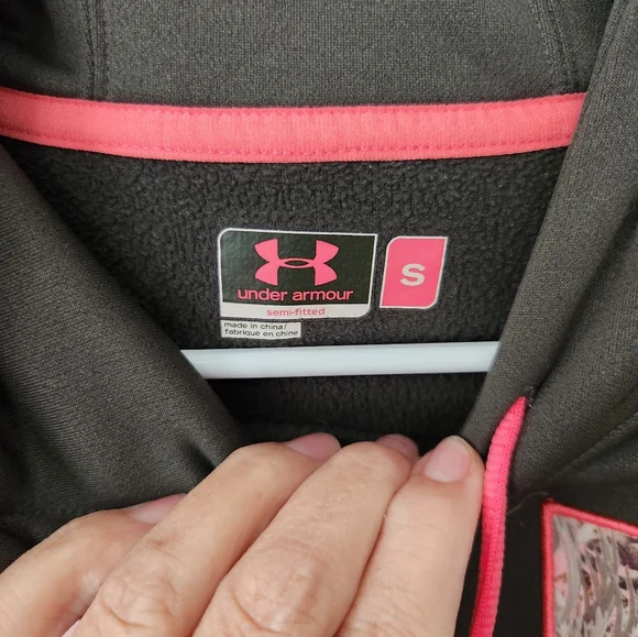 Under Armour Women's Small Hoodie Brown Pink Logo Pullover Sweatshirt - Picture 4 of 7